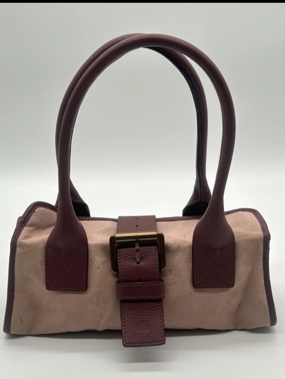 Mulberry Blush Canvas Shoulder Bag with Plum Leather Trim